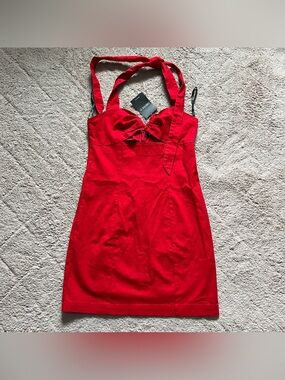 NWT Forever 21 Halter Neck Tie Mini Dress Preppy Cotton Homecoming Party Sz S